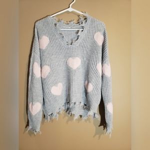 Fringe Sweater with Hearts